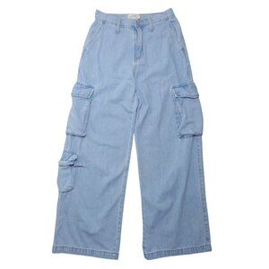 Universal Thread Light Blue Wide-Leg Cargo Jeans Womens 4R Cotton & Lyocell.